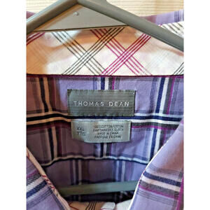 Thomas Dean Medium Purple Plaid Contrast Cuff Long Sleeve Button Down Mens XXL